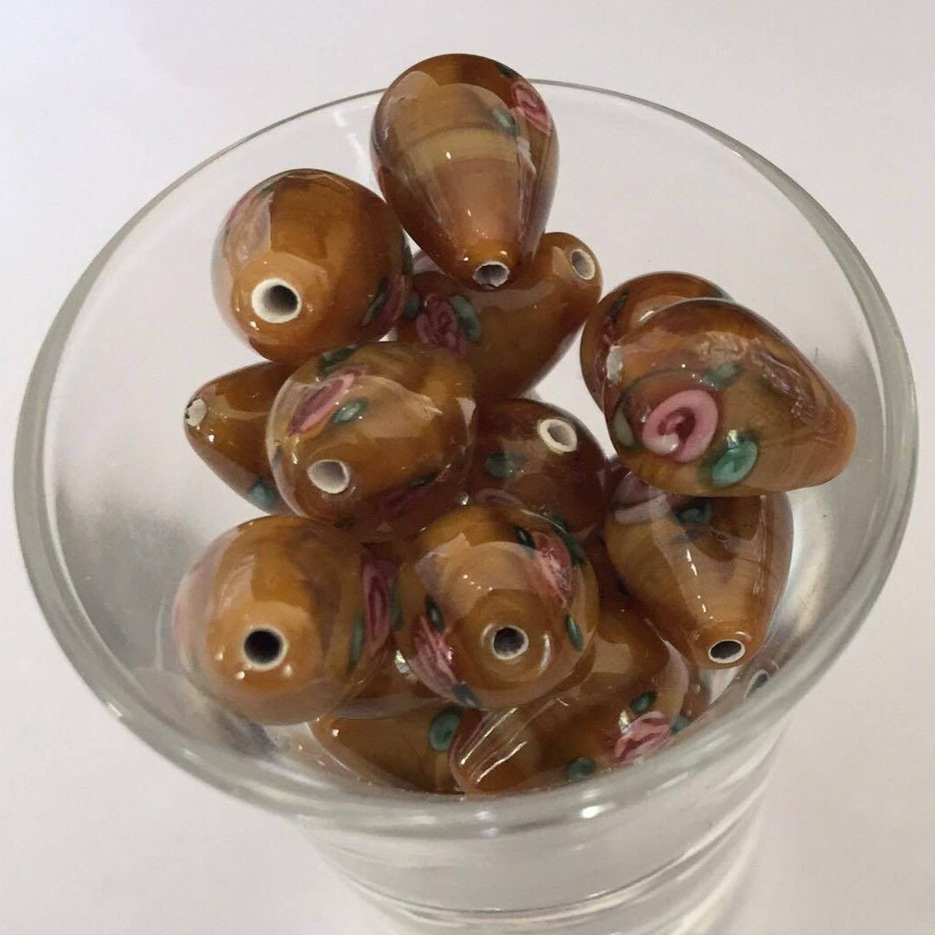 Czech Rose Drop - Amber 14x10mm