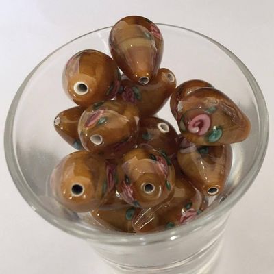 Czech Rose Drop - Amber 14x10mm