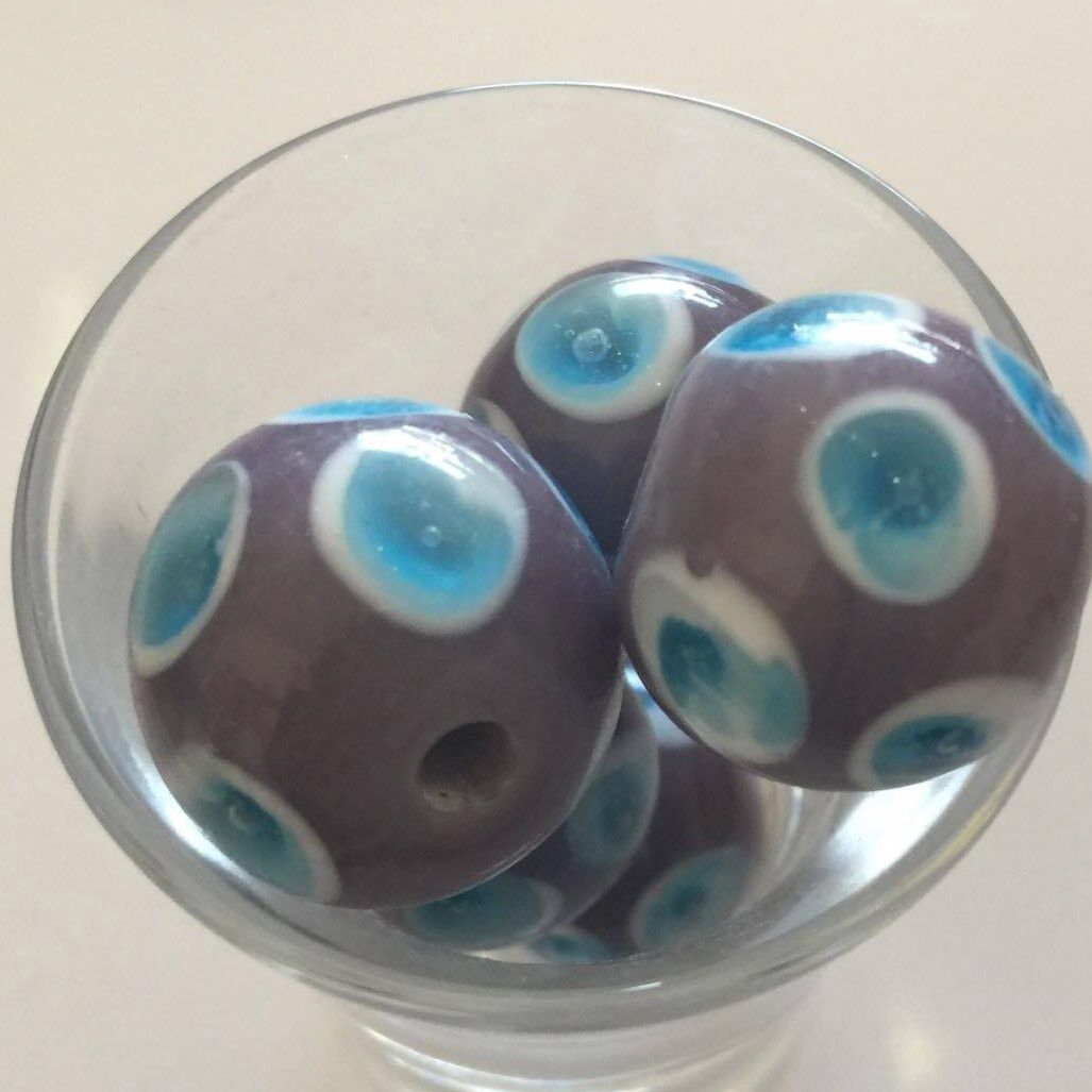Bubble Bead - Lilac With Aqua Spots 16mm