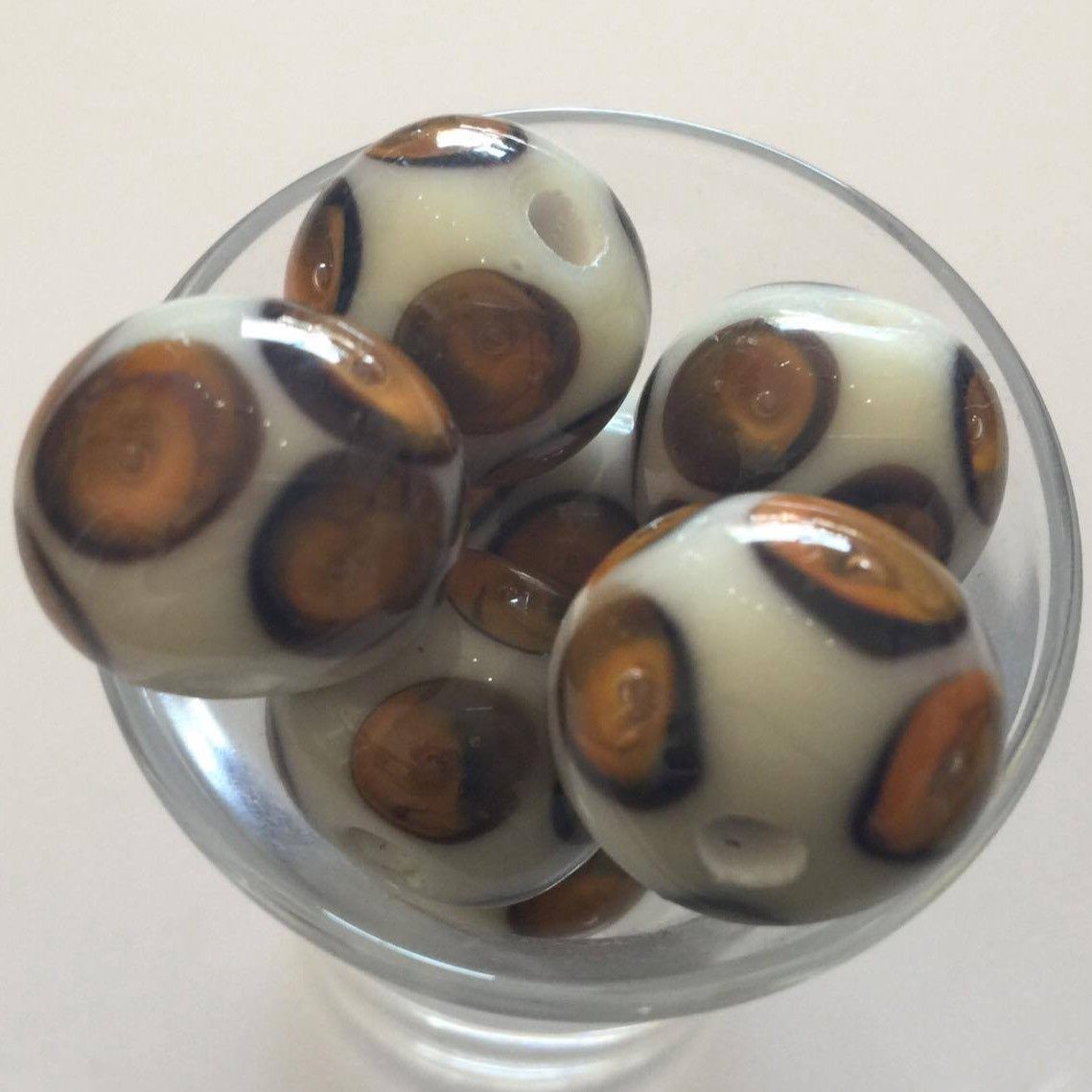 Bubble Bead - White With Amber 16mm