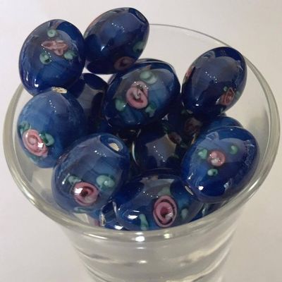 Czech Rose Oval - Blue 15mm