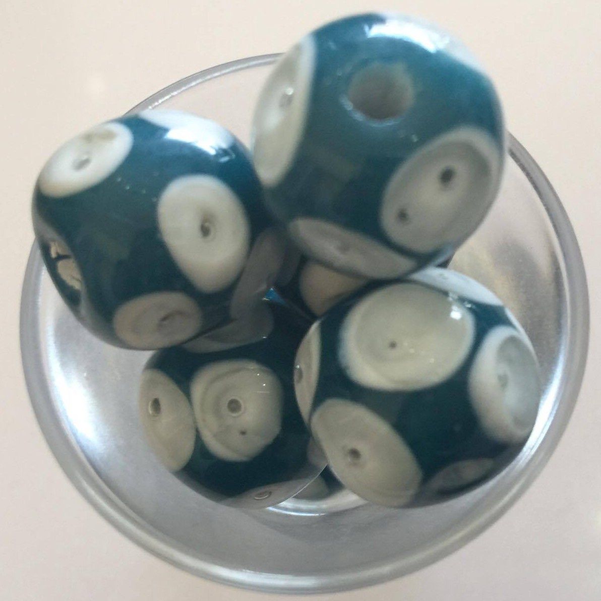 Bubble Bead - Teal, White Spots 16mm