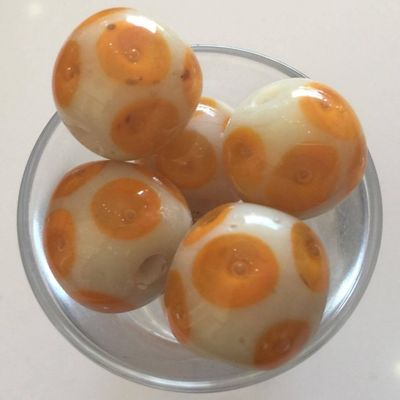 Bubble Bead - White With Orange 16mm