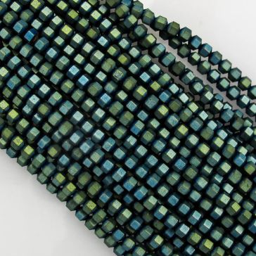 Semi Precious Electroplated Cube - Teal 3mm