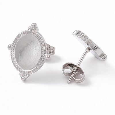 Stud Earring Bezel - Silver 8x10mm Tray (Pair)