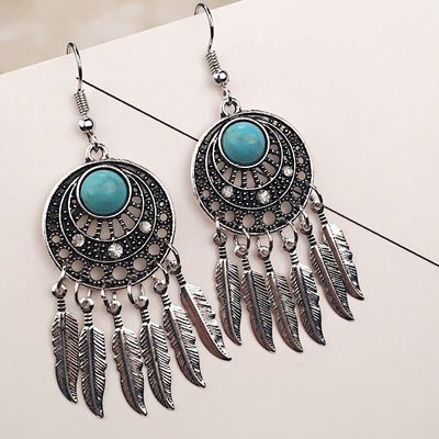 Howlite &amp; Feather Drop Earrings