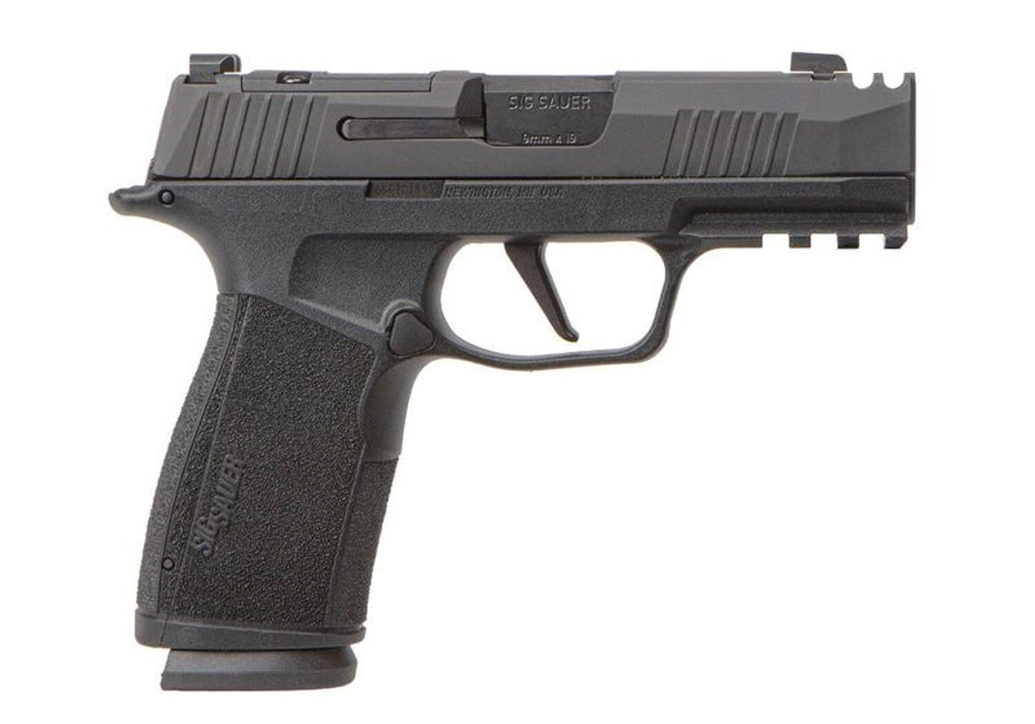 SIG SAUER, P365 MACRO, STRIKER FIRED, SEMI-AUTOMATIC, POLYMER FRAME PISTOL, SUB-COMPACT, 9MM, 3.1&quot; BARREL, NITRON FINISH, BLACK, XRAY3 DAY/NIGHT SIGHTS, OPTIC READY, COMPENSATOR, 17 ROUNDS, 2 MAGAZINE