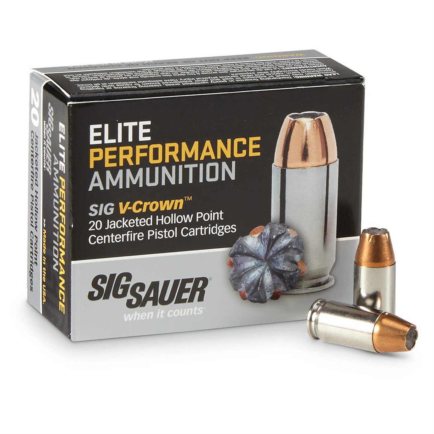 SIG SAUER ELITE V-CROWN NICKEL PLATED BRASS .380 AMMO 90-GRAIN 20-ROUNDS