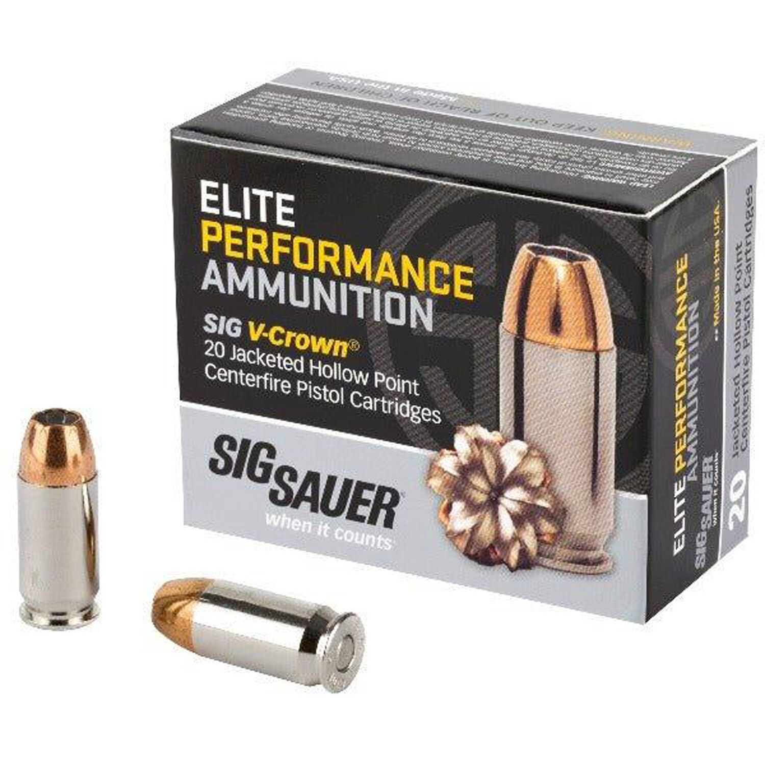 SIG SAUER .45 ACP V-Crown, 230GR JHP, 20RD/BX, E45AP2-20