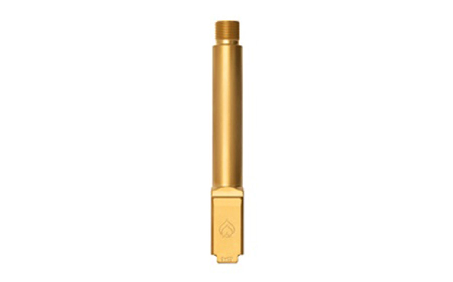 B.A. GLOCK 19 THREADED BARREL PVD, GOLD, GEN3-5 1/2X28&quot; NON-FLUTED PREMIUM SERIES