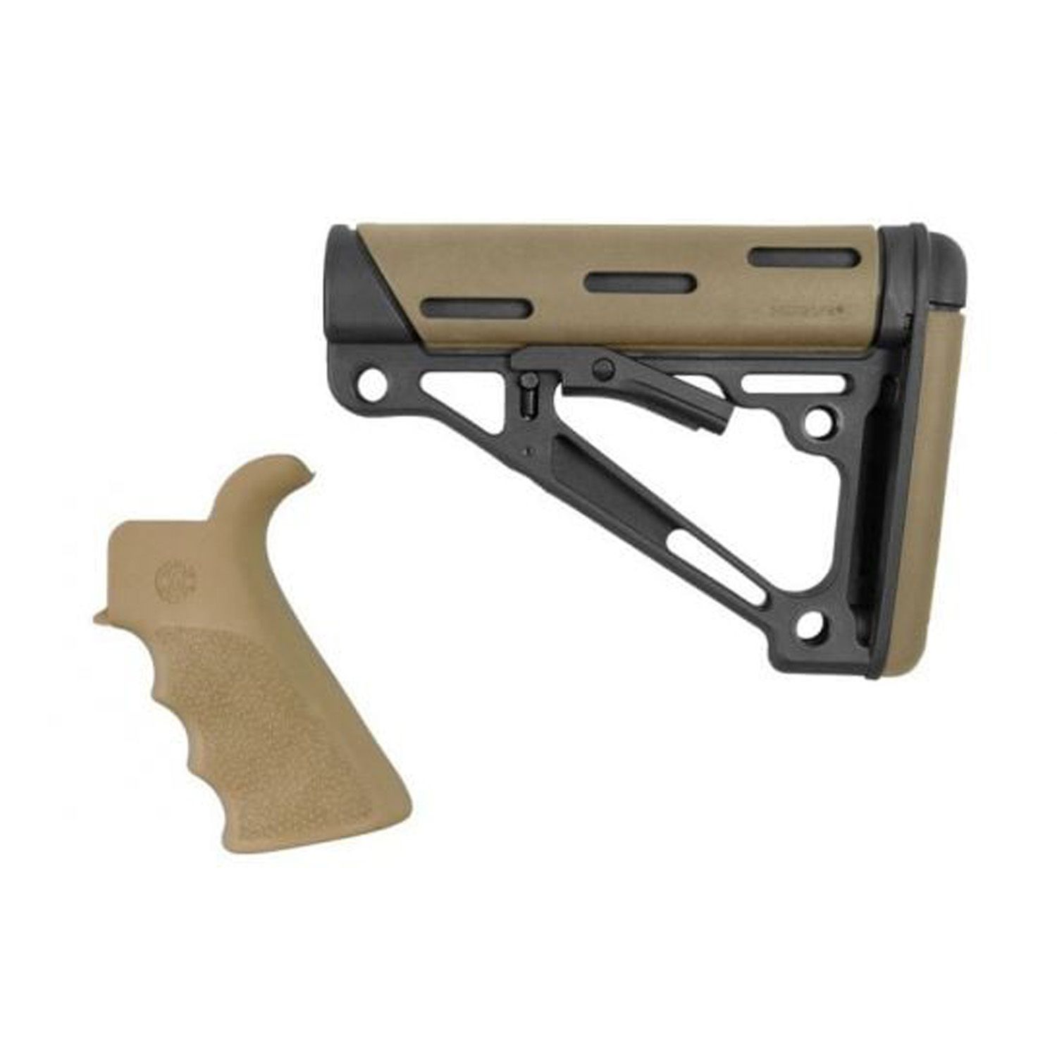 HOGUE AR15 OVERMOLD 6-POSITION BUTTSTOCK &amp; BVR-TAIL GRIP KIT MIL FDE, 743108153567, 15356