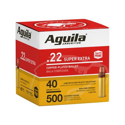 AGUILA SUPER EXTRA HIGH VELOCITY RIFLE AMMUNITION .22 LR 40 GR CPSP 1255 FPS 500/CT