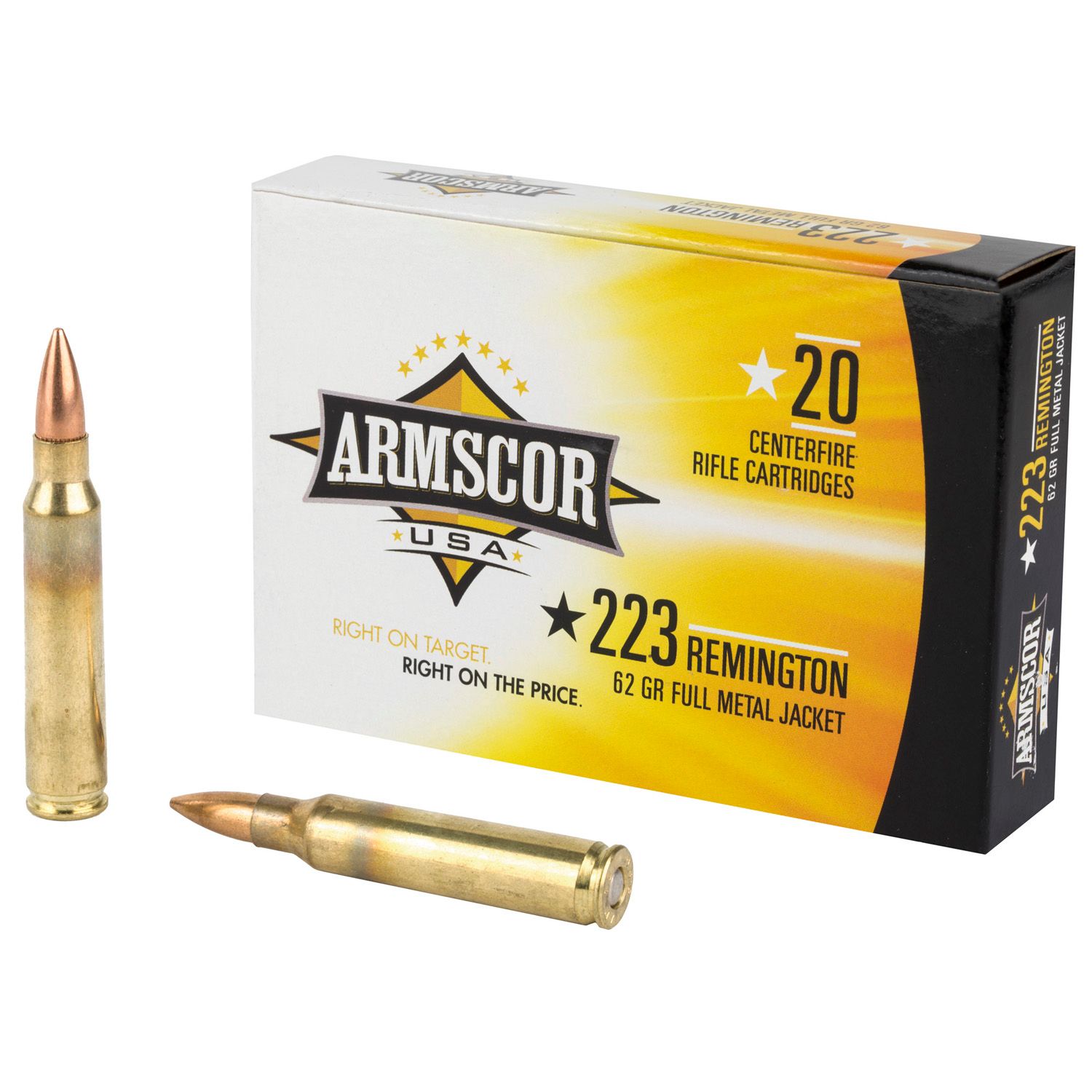ARMSCOR .223 REM. RIFLE AMMO - 62 GRAIN _ FULL METAL JACKET, 20 ROUND BOX