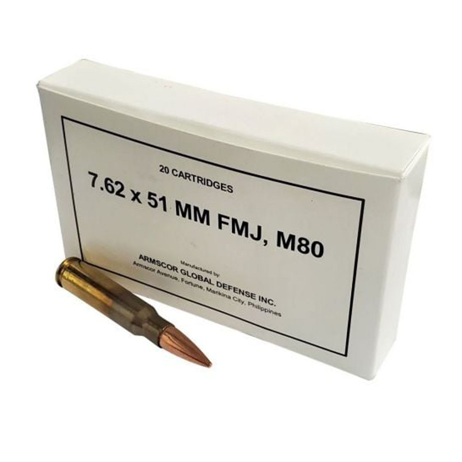 ARMSCOR 7.62X51MM NATO RIFLE AMMO - 147 GRAIN _ M80 / FULL METAL JACKET