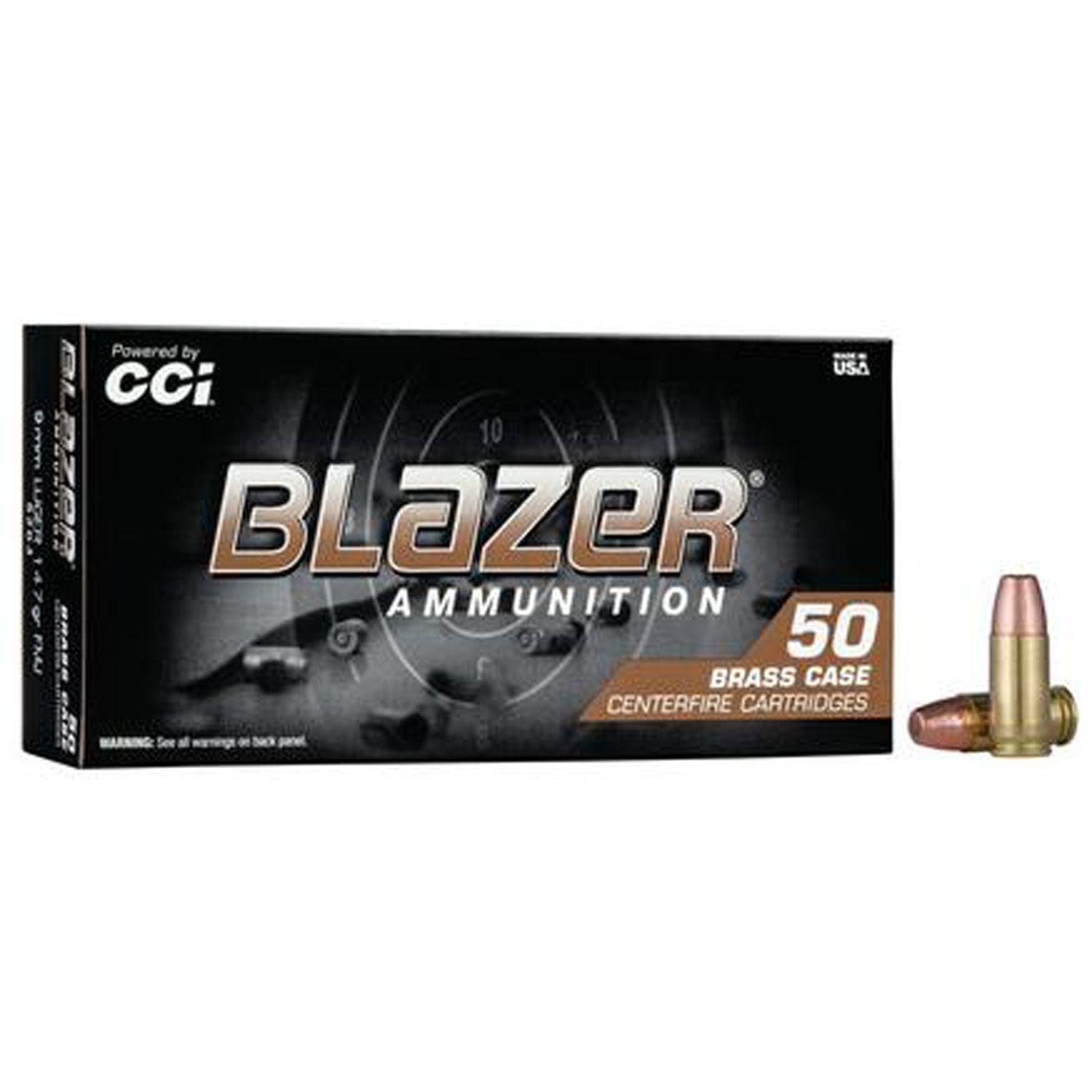 CCI 5203 BLAZER BRASS CENTERFIRE PISTOL AMMO 9MM 147GR FMJ, BOX OF 50