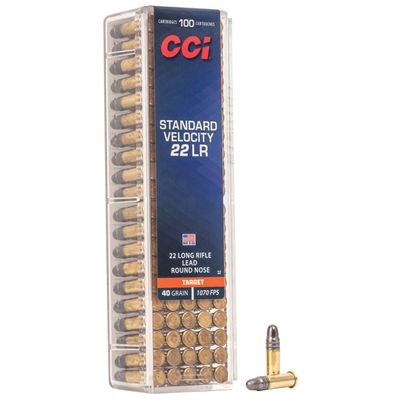 CCI, STANDARD VELOCITY, 22LR, 40 GRAIN, LEAD ROUND NOSE, 100 ROUND BOX