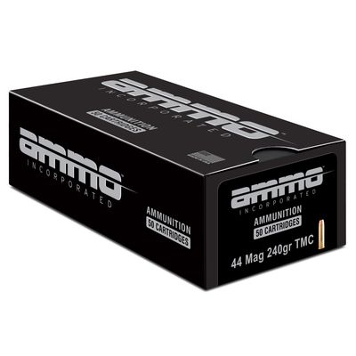 AMMO, INC. .44 MAGNUM 240 GRAIN TOTAL METAL JACKET BRASS CASED CENTERFIRE PISTOL AMMO, 50 ROUND, BOX