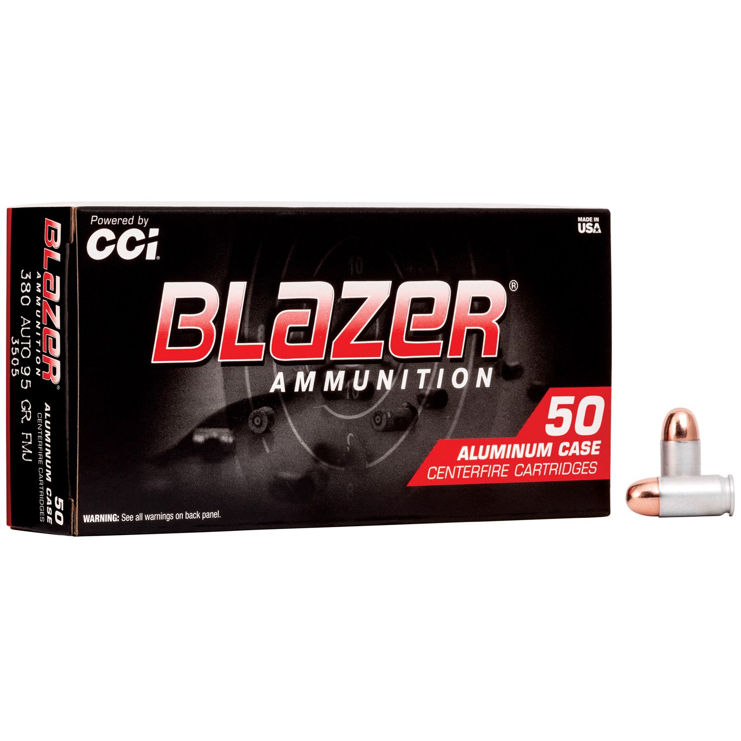 CCI 3505 BLAZER CENTERFIRE PISTOL AMMO 380 AUTO 95GR 50RND FMJ BLAZER