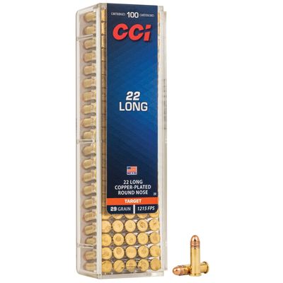 CCI, HIGH VELOCITY, 22 LONG, 29 GRAIN, COPPER ROUND NOSE, 100 ROUND BOX