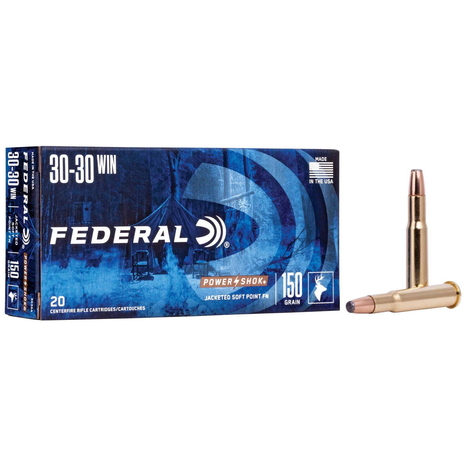 FEDERAL POWER SHOK 30-30 WIN JACKETED SOFT POINT 150GR 20RDS