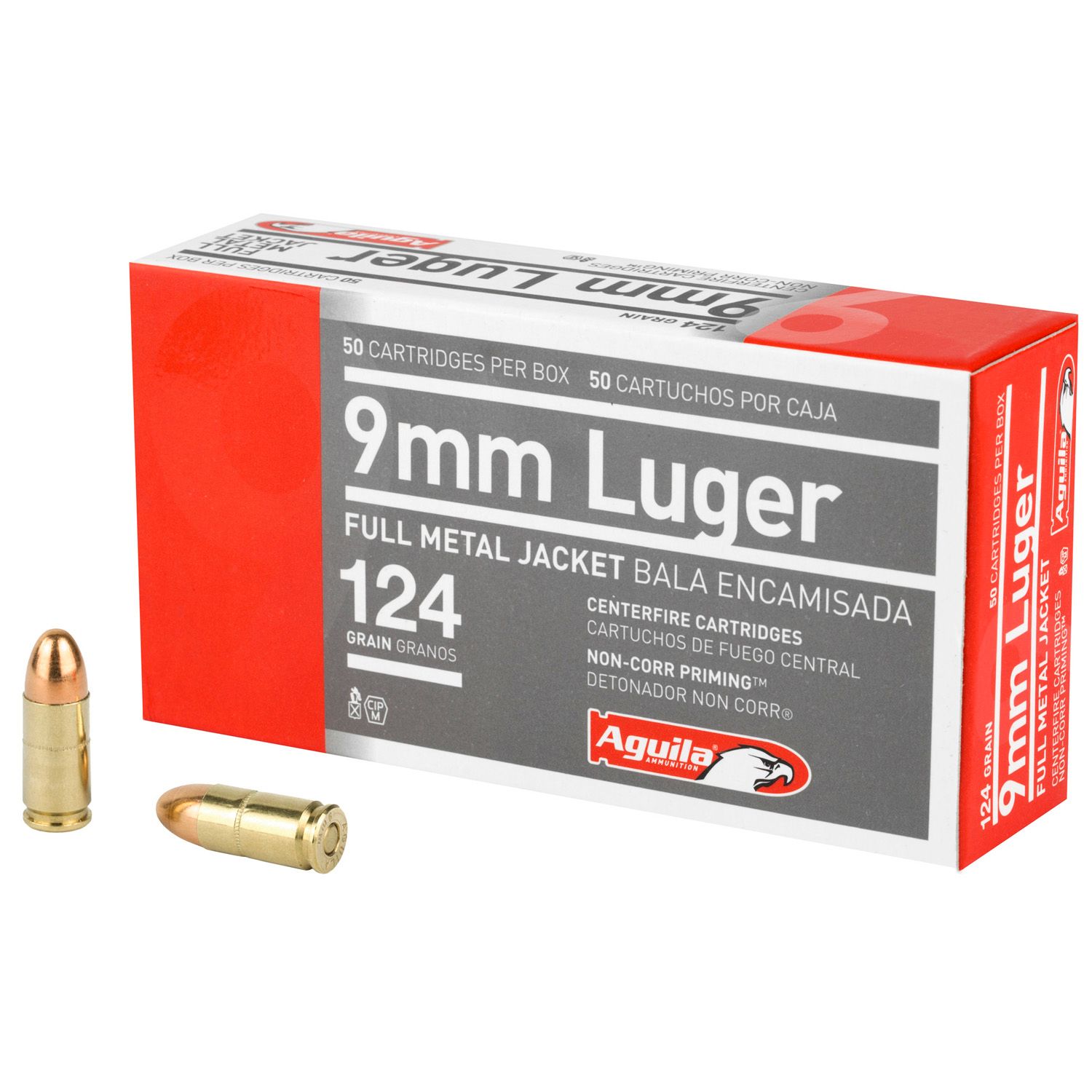 Aguila Ammunition, 9mm Luger Ammunition 50 Rounds, FMJ, 124 Grains, 640420003061, 1E092110