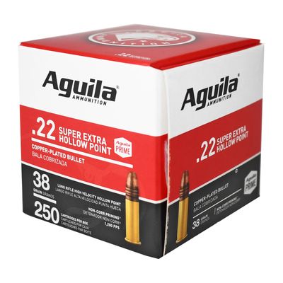 AGUILA SUPER EXTRA .22 LR AMMUNITION 38 GRAIN COPPER PLATED HOLLOW POINT 1280PS 250 ROUNDS