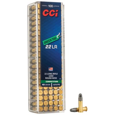 CCI .22 LONG RIFLE GREEN TAG PRECISION RIMFIRE AMMUNITION .22 LR 40 GR LRN 100/BOX