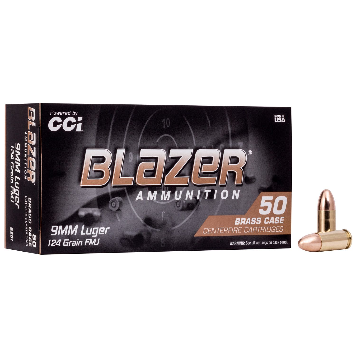 CCI BLAZER BRASS 9MM LUGER 124 GR FMJ 1090 FPS 50/CT