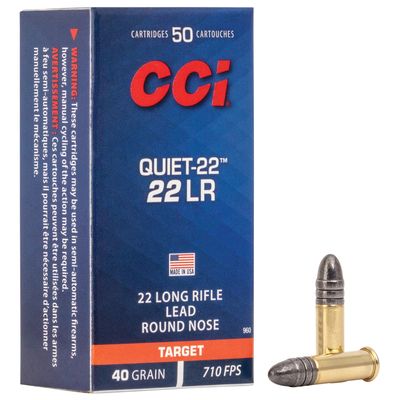 CCI QUIET-22 RIMFIRE AMMUNITION .22 LR 40 GR LRN 710 FPS 50/CT