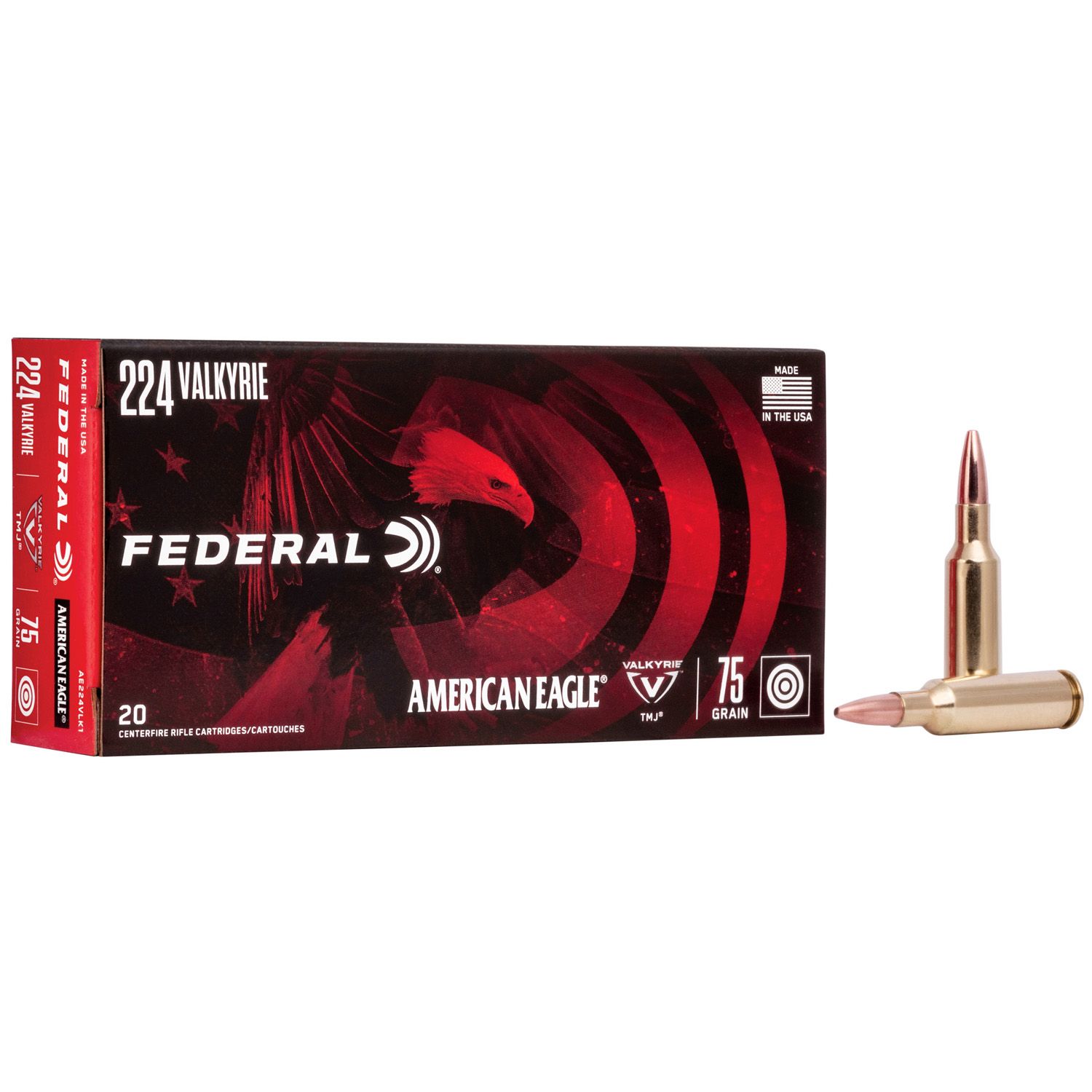 FEDERAL .224 VALK Am. Eagle, 75GR TMJ, 20RD/BX, AE224VLK1