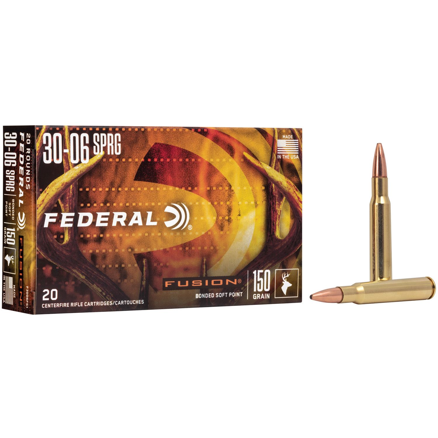 FEDERAL FUSION .30-06 SPRINGFIELD AMMUNITION, 20 ROUNDS 150 GRAIN BONDED SPITZER BOAT TAIL, 2900 FPS