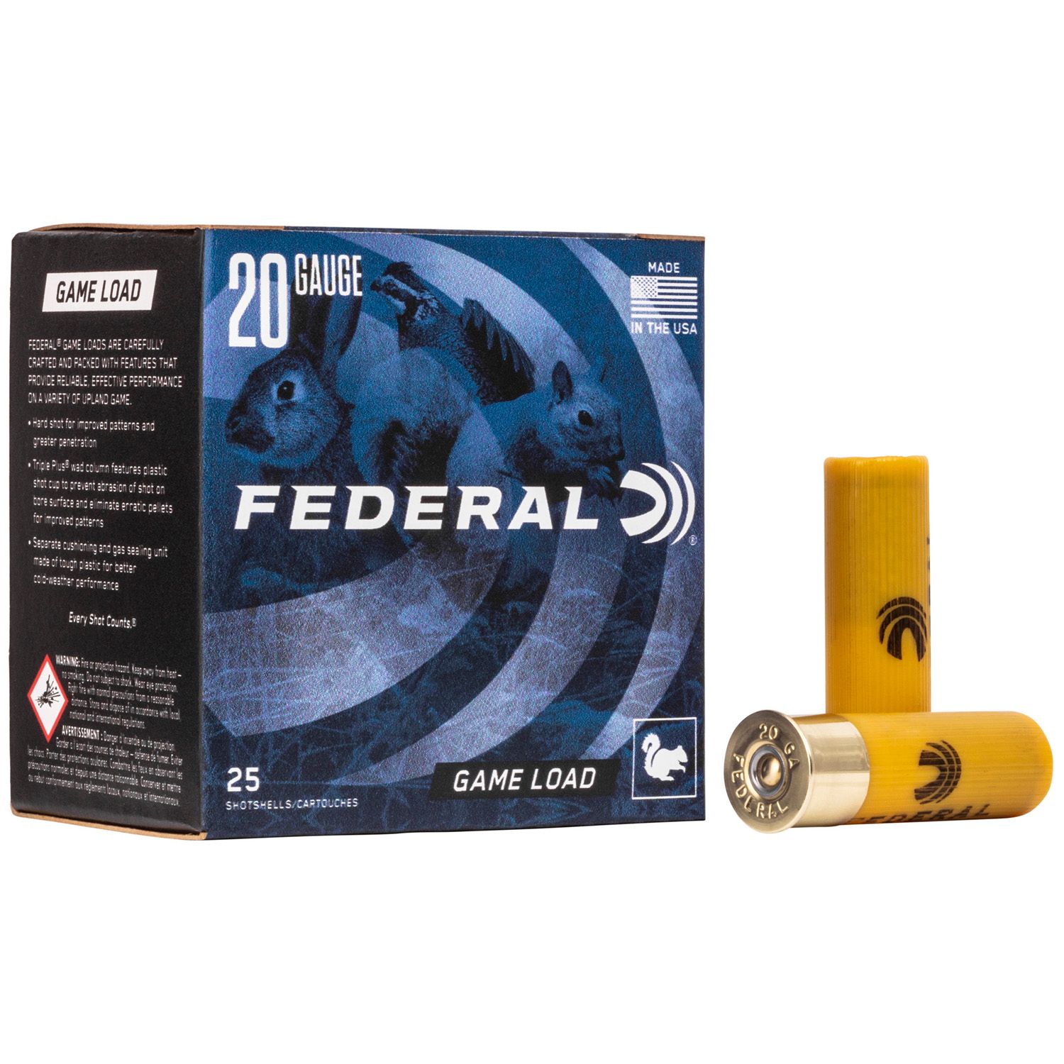 FEDERAL GAME LOAD, 20 GAUGE, 2 3/4, 7/8 OZ. SHOTSHELLS, 25 ROUNDS