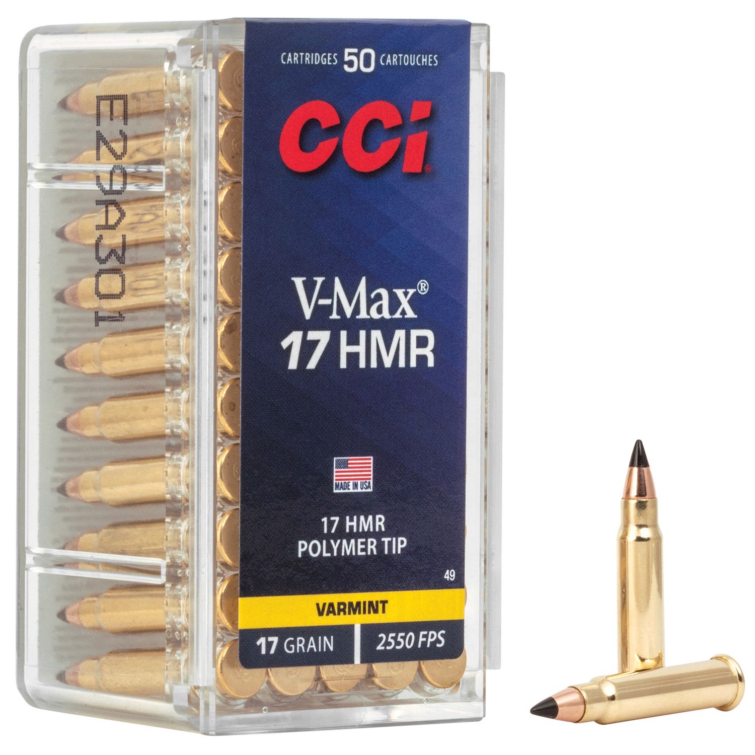 CCI 0049 V-MAX RIMFIRE AMMO 17 HMR, POLY-TIP, 17 GRAINS, 2550 FPS, 50 ROUNDS, BOXED 1508-0055