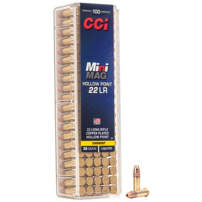 CCI Mini-Mag .22LR Ammunition 100 Rounds Plated Hollow Point 36 Grain, 076683000316, 31