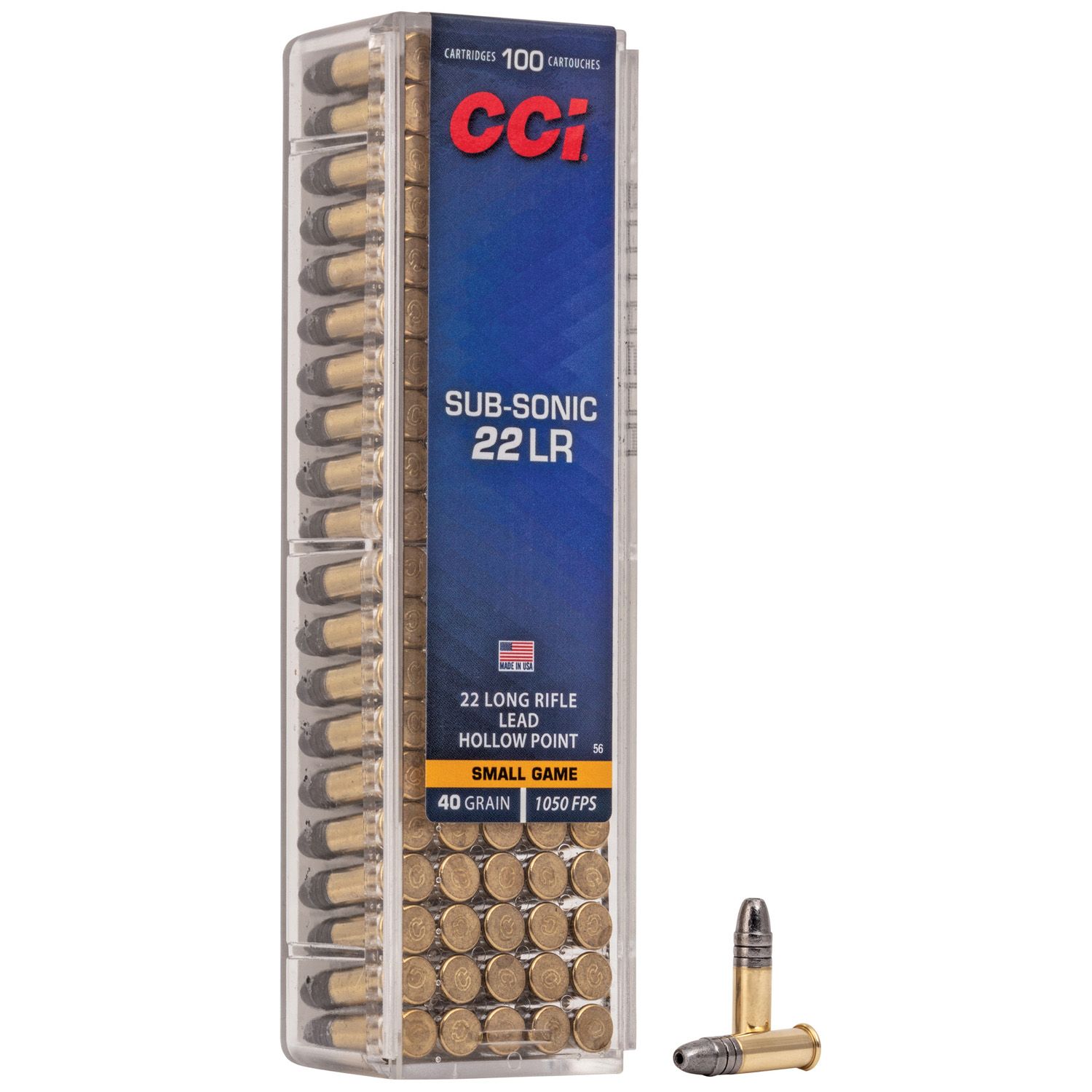 CCI SUB SONIC HP RIMFIRE AMMUNITION .22 LR 40 GR HP 1050 FPS 100/CT