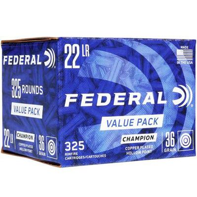 Federal Champion Rimfire Value Pack Ammunition .22LR 36gr CPHP 1260 fps 325/ct, 029465057985, 725