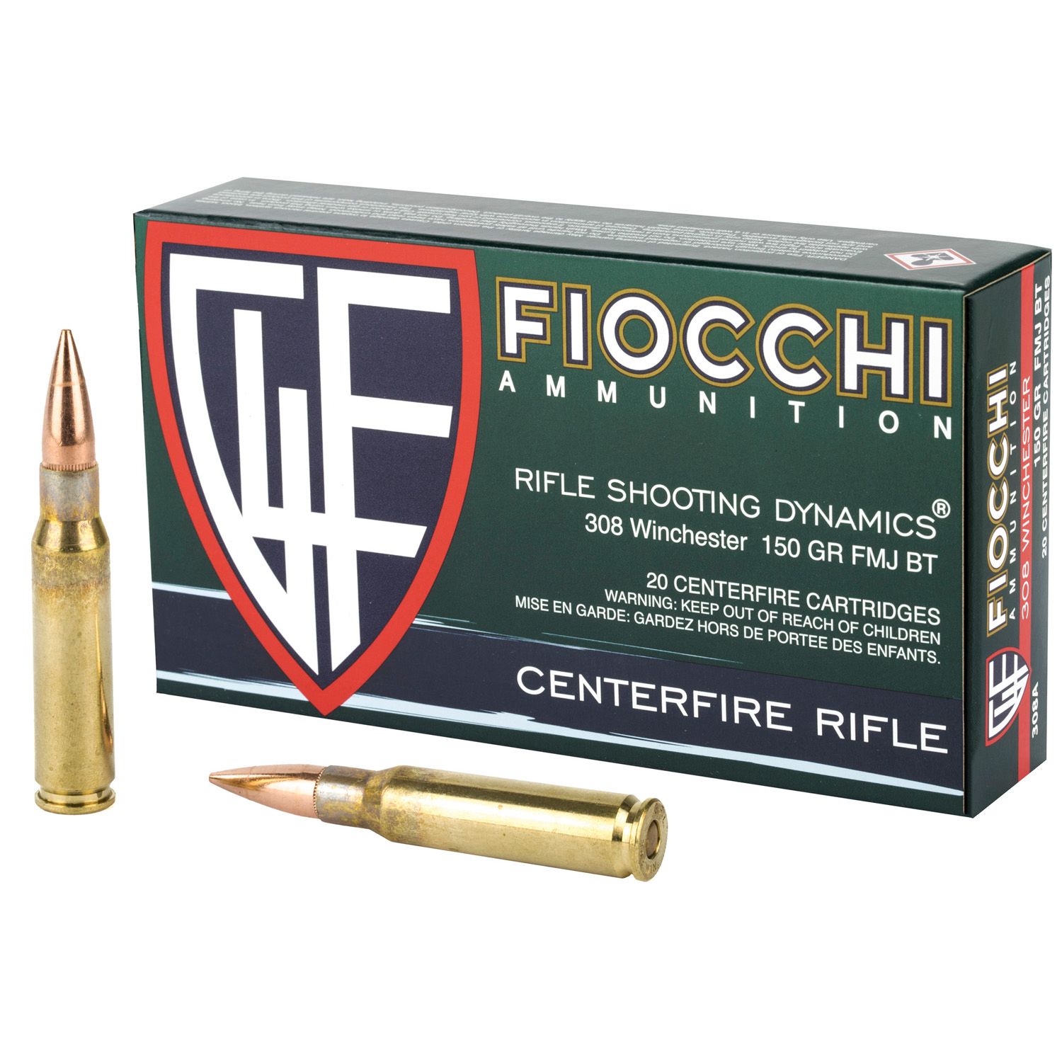 Fiocchi, 308WIN, 150 Grain, Full Metal Jacket Boat Tail, 20 Round Box