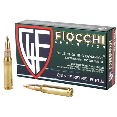 Fiocchi, 308WIN, 150 Grain, Full Metal Jacket Boat Tail, 20 Round Box