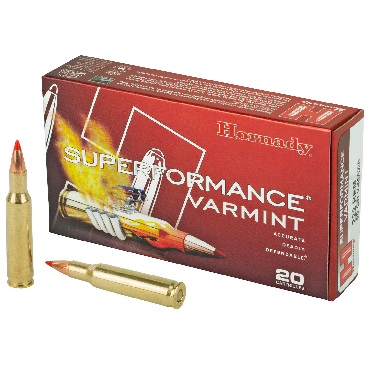 HORNADY .222 REM, 50GR V-MAX, 20RD/BX, 8316