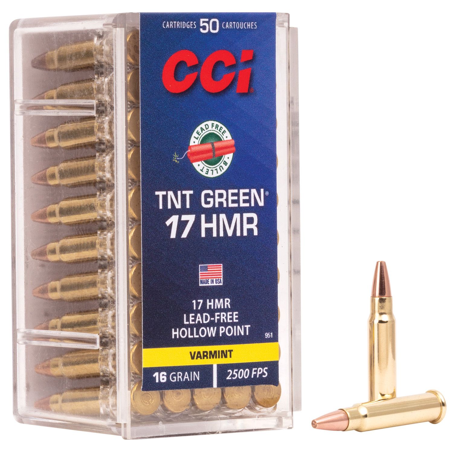 CCI .17HMR TNT Green, 16GR HP, 50RD/BX, CCI951