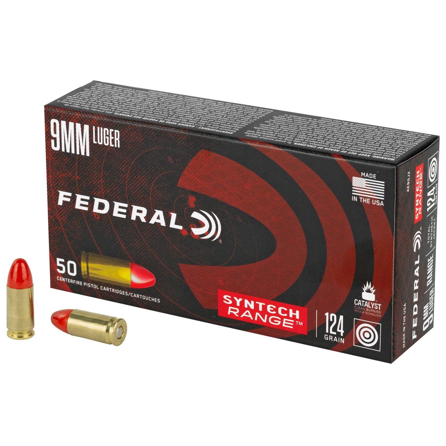 FEDERAL SYNTECH RANGE 9MM LUGER AMMUNITION 124 GRAIN TSJ