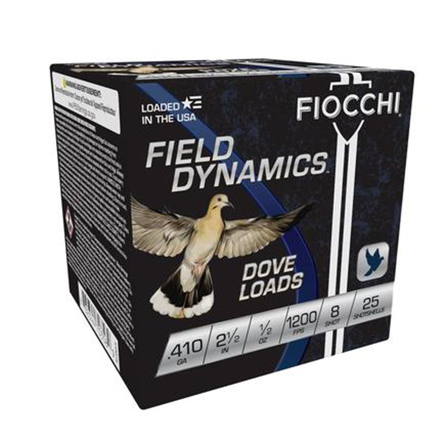 FIOCCHI DOVE LOAD .410 BORE AMMUNITION 25 ROUNDS 2-1/2&quot; #8 SHOT 1/2OZ LEAD 1200FPS
