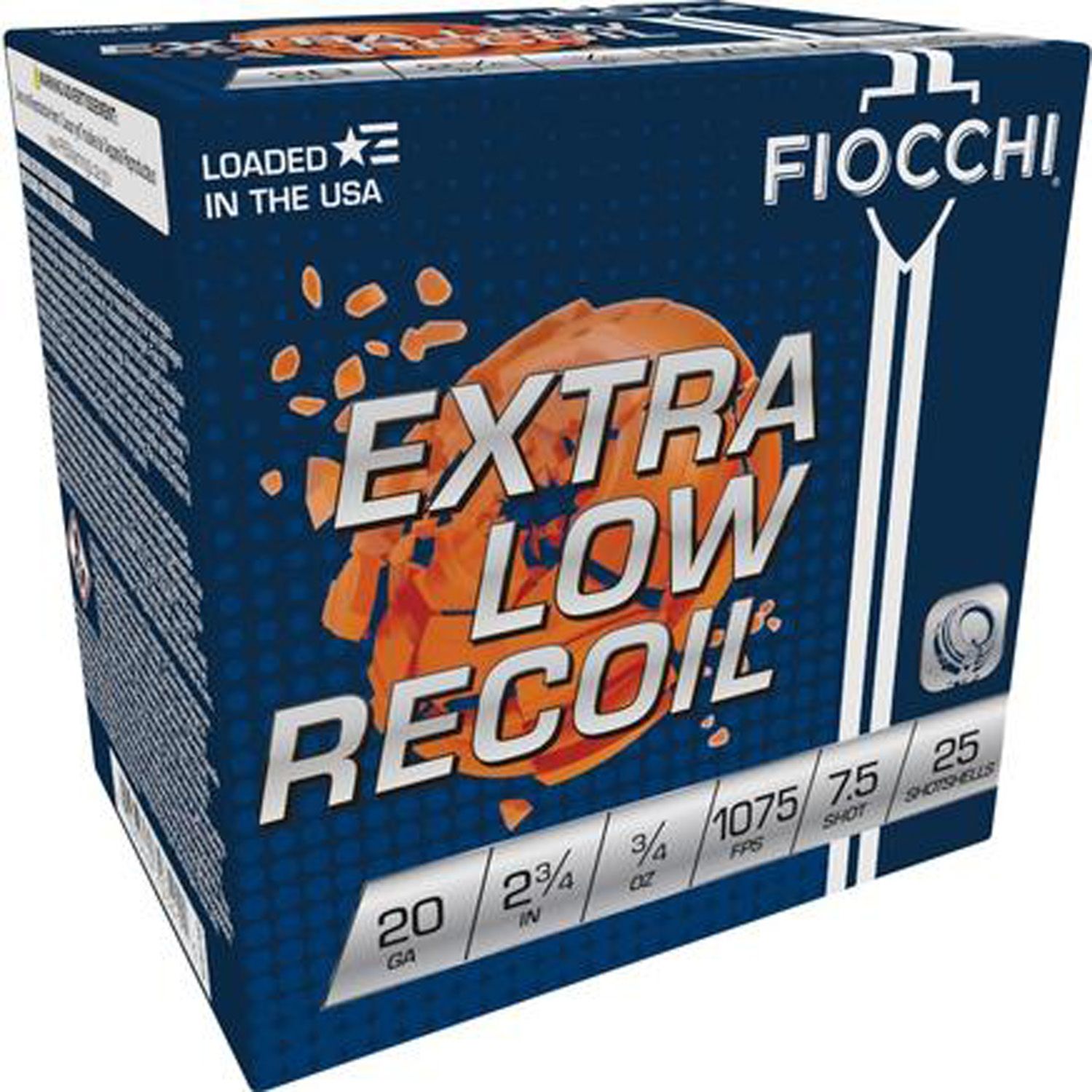 FIOCCHI 20GA Low Recoil, 2.75&quot; 3/4OZ #7.5, 25RD/BX, 762344703411, 20LITE75