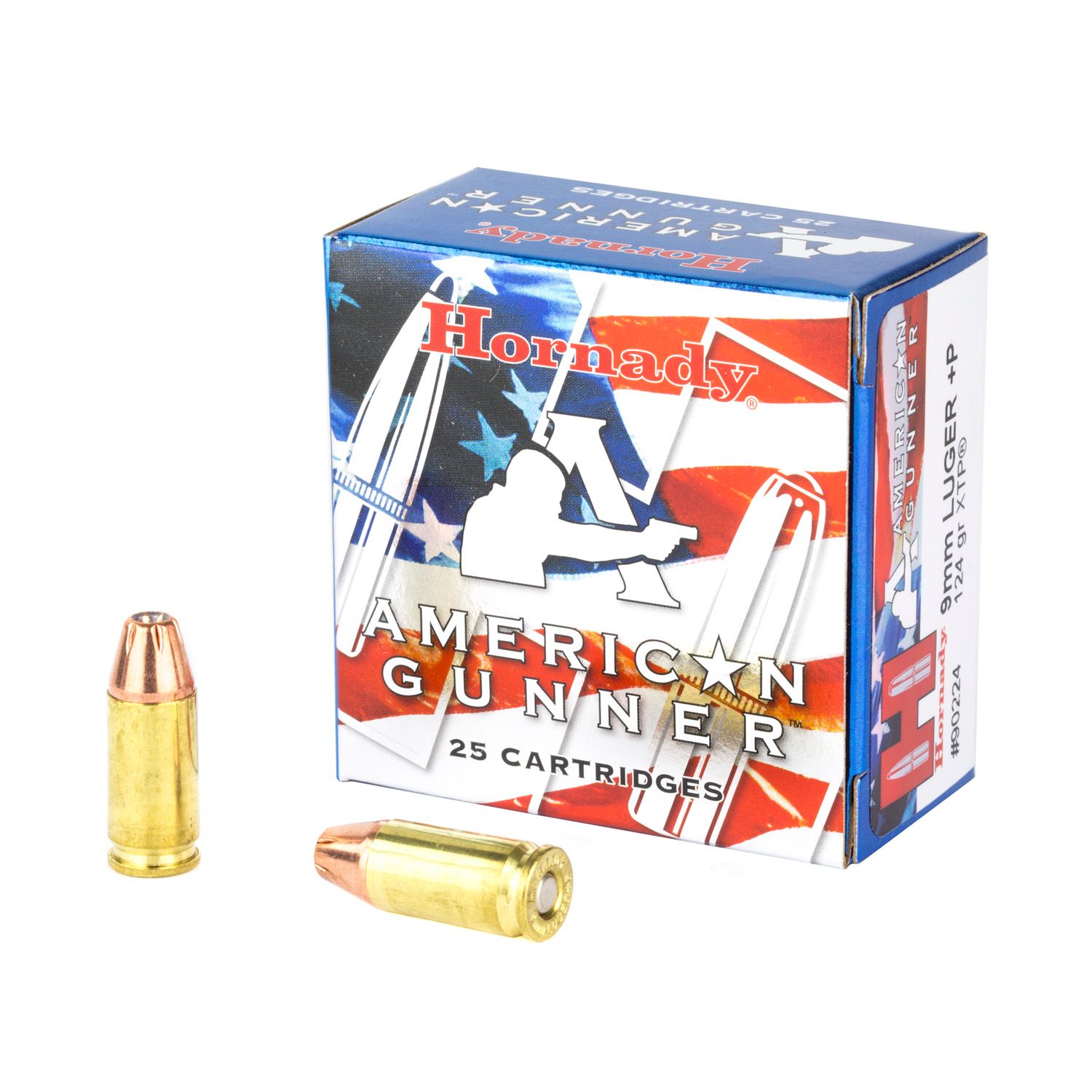 Hornady 9MM +P American Gunner, 124GR XTP, 25RD/BX, 90224