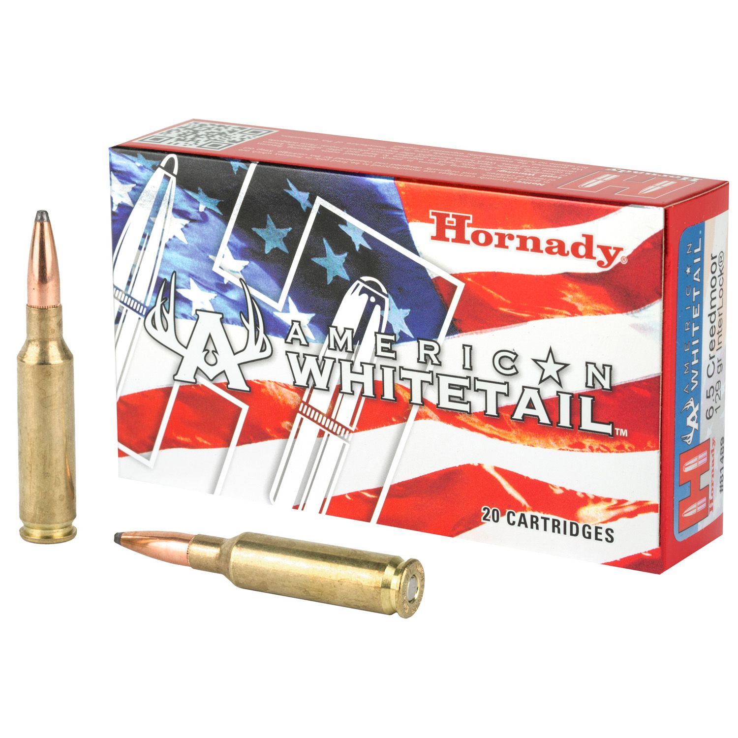 HORNADY, AMERICAN WHITETAIL, 6.5 CREEDMOOR, 129 GRAIN, INTERLOCK, 20 ROUND BOX
