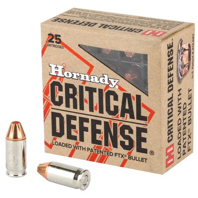 HORNADY CRITICAL DEFENSE AMMUNITION 380 ACP 90 GRAIN FTX 25RD, 090255900804, 90080