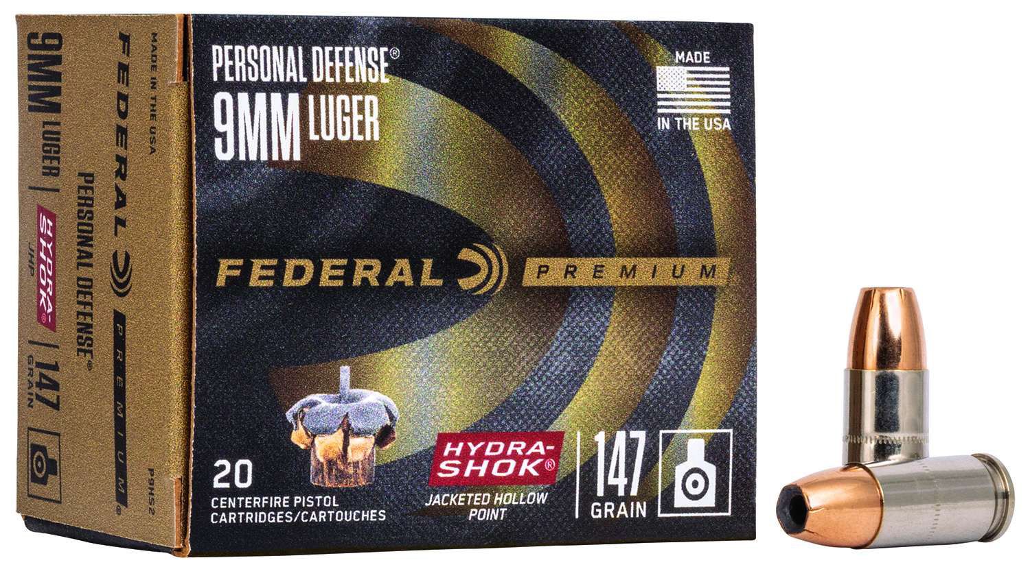 FEDERAL PREMIUM PERSONAL DEFENSE HANDGUN AMMUNITION 9MM LUGER 147 GR JHP 1000 FPS 20/BOX