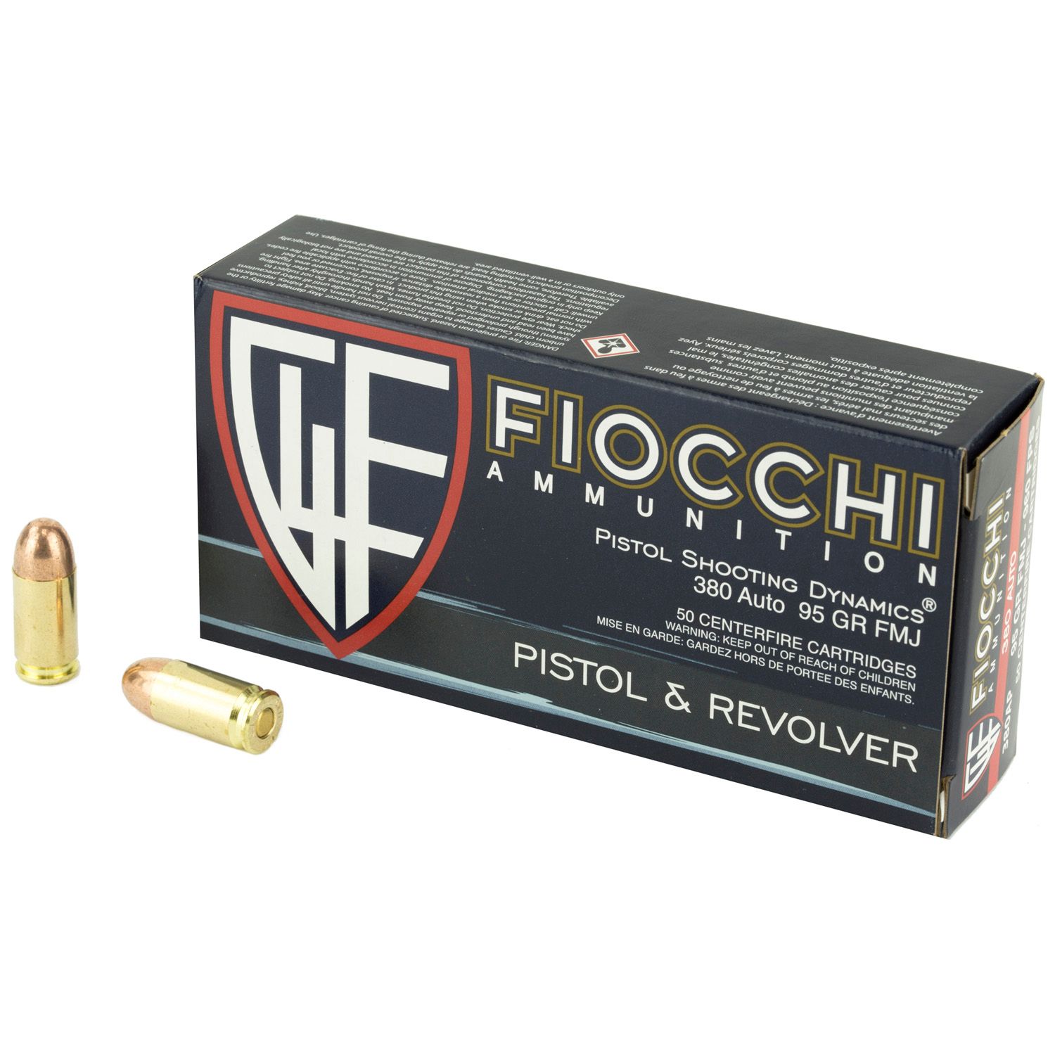 FIOCCHI AMMUNITION, CENTERFIRE PISTOL, 380ACP, 95 GRAIN, FULLMETAL JACKET, 50 ROUND BOX