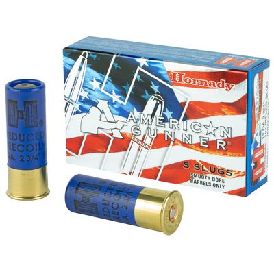HORNADY AMERICAN GUNNER AMMUNITION 12 GAUGE 2-3/4" REDUCED RECOIL 1 OZ RIFLED SLUG BOX OF 5