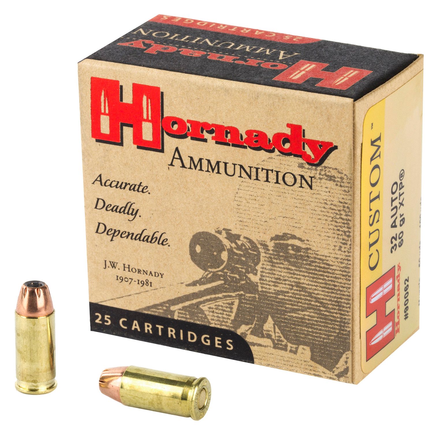 HORNADY CUSTOM .32 ACP AMMUNITION 25 ROUNDS 60 GRAIN HORNADY XTP JACKETED HOLLOW POINT 1000FPS